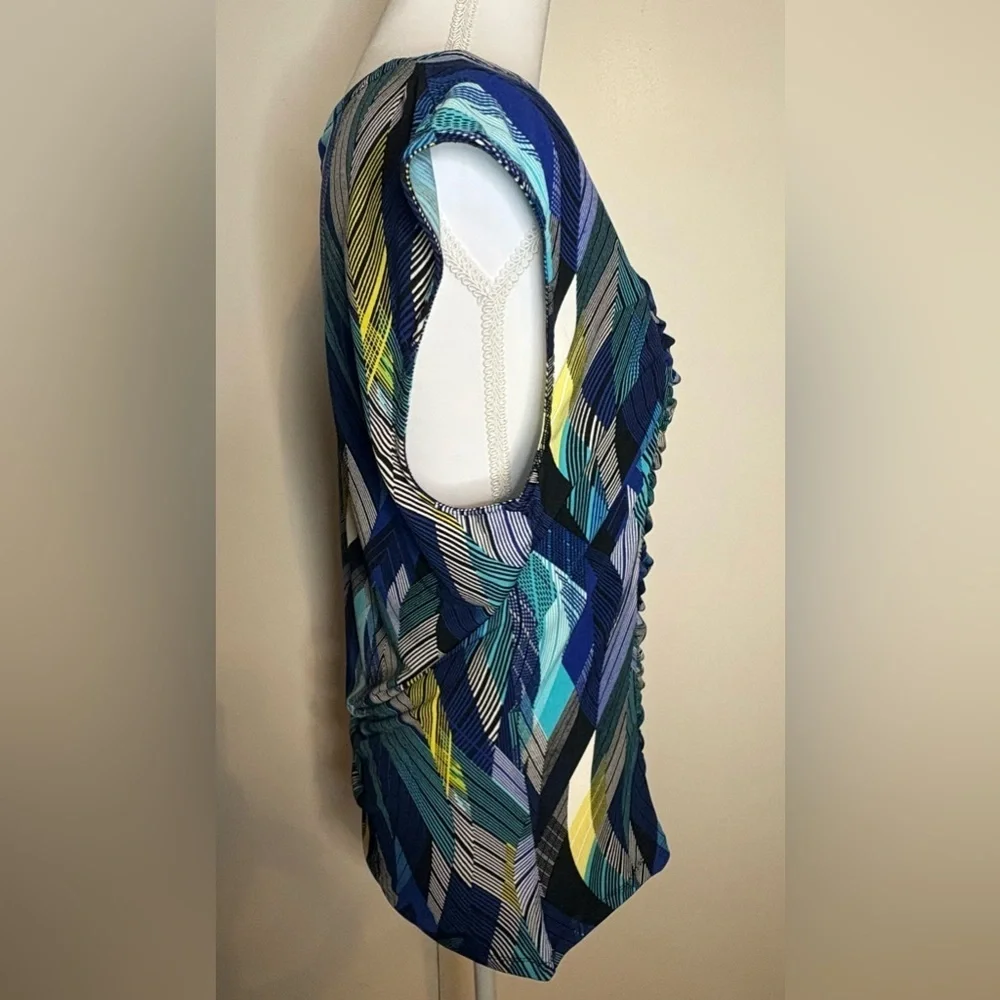 Style & Co Women's Ruched Front Top Size Large Multicolored Geometric Print - Picture 4 of 7